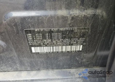 2016 Subaru Legacy 2.5I Premium from USA, damaged, VIN 4S3BNAC66G3054315